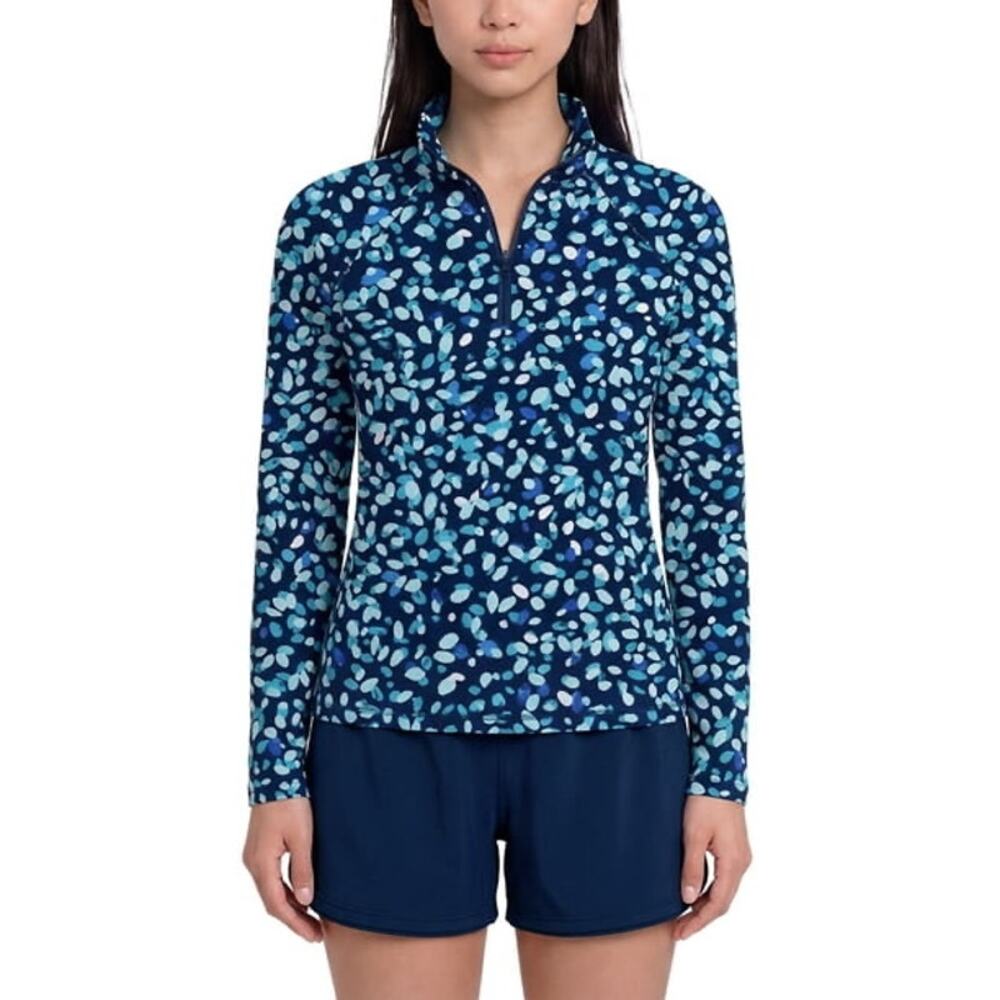 Lands' End Women's M Relaxed Fit Lightweight 4-Way Stretch Quarter Zip Rashguard